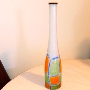 Murano Scavo Vintage Vase 18" White Orange Green Blue Numbered